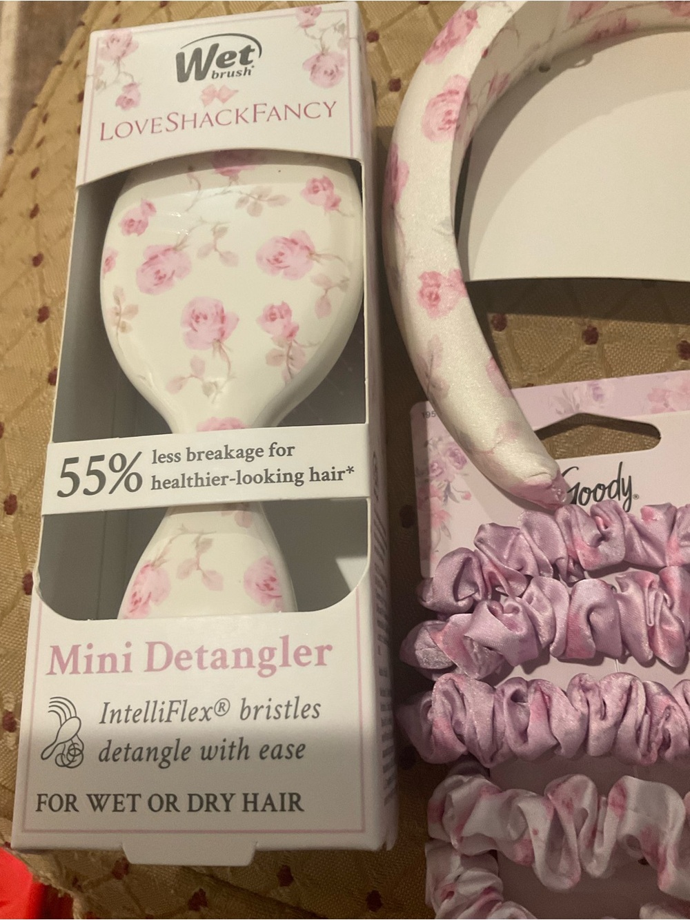 LoveShack Fancy White and Pink Floral Mini Detangler Headband New